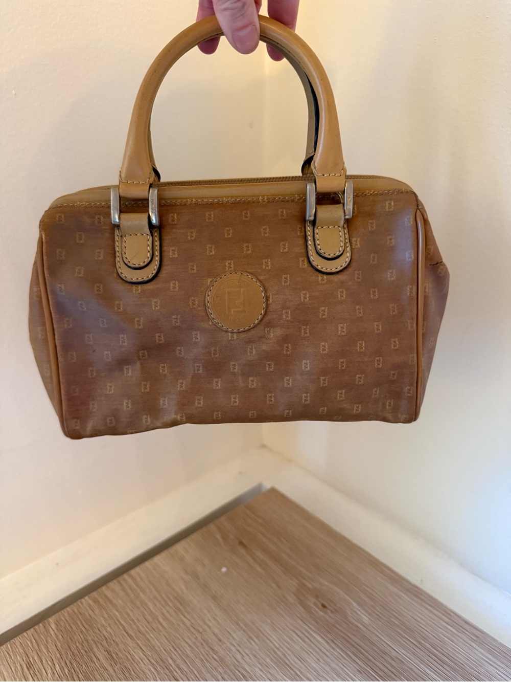 Vintage Nano Fendi Zucca Tan Monogram Satchel Handbag